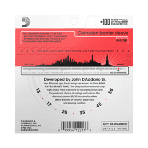 Encordado guitarra acústica folk D´Addario EJ12 (13-56) - Imagen 2